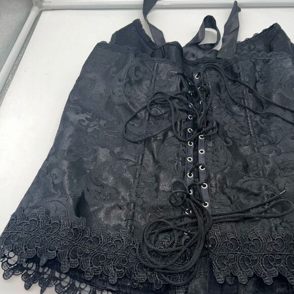 Black Satin Halter Boned Corset with Hook Clasps and Lace Tie (no size listed) P - Picture 6 of 9
